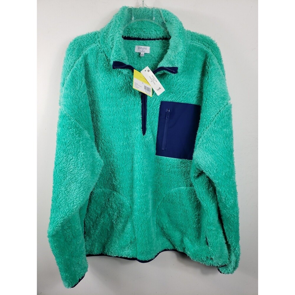 CABANA by Crown & Ivy  Size XL Green navyFleece Pullover NEW NWT